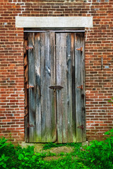 old wooden door with wall