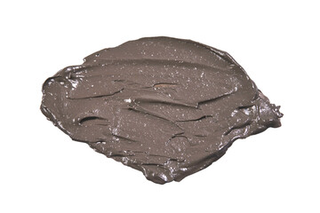 Face mud scrub smear texture. Cream skincare cosmetic. Organic stroke. Feet oily cleanser smudge. Particles in gel. White background. Top view. black fluid treatment
