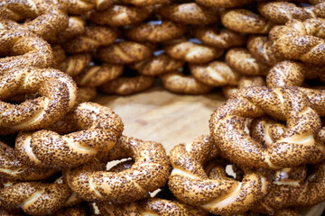 Turkish bagel, Turkish simit in near plan
