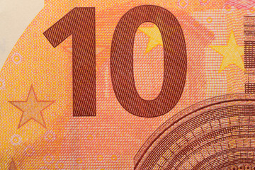 Nahaufnahme Abschnitt einer 10 EURO Banknote 
