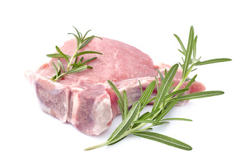 Meat steak on the white background with  rosemary isolated
