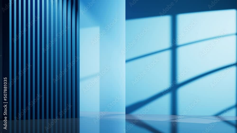 Poster blue empty room with geometry structure, 3d rendering.