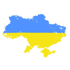 Map of Ukraine with the flag. Emblem with grunge textures.