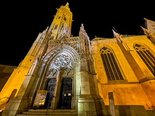 The entrance portal to Matthias Church on Buda Hill, Budapest, Hungary