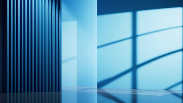 Blue empty room with geometry structure, 3d rendering.
