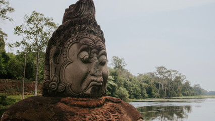 Sculptures leading to Giant Gopuram, south gate, Angkor Thom, Angkor Wat, Unesco World Cultural...