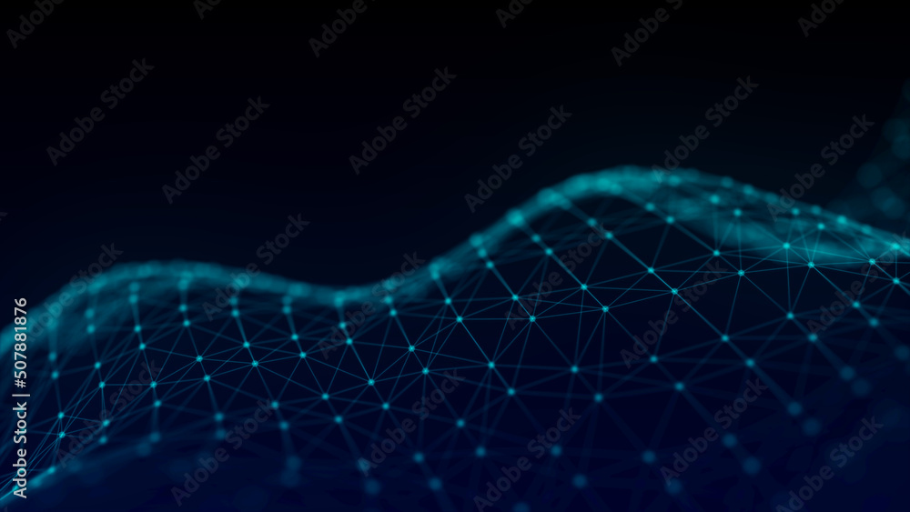 Aufkleber 3d wavy surface grid background. points and lines of connection to the network. technology style ill