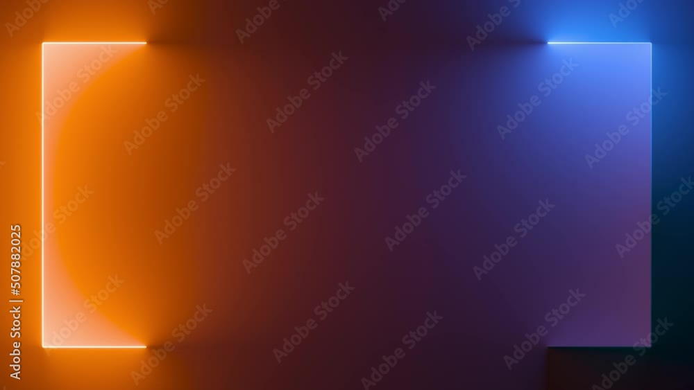 Aufkleber looping 3d animation. abstract cycled background with red blue neon frame