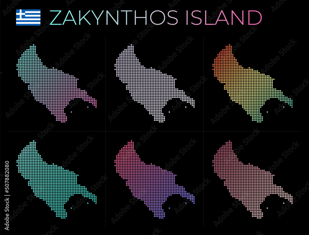 Poster zakynthos island dotted map set. map of zakynthos island in dotted style. borders of the island fill