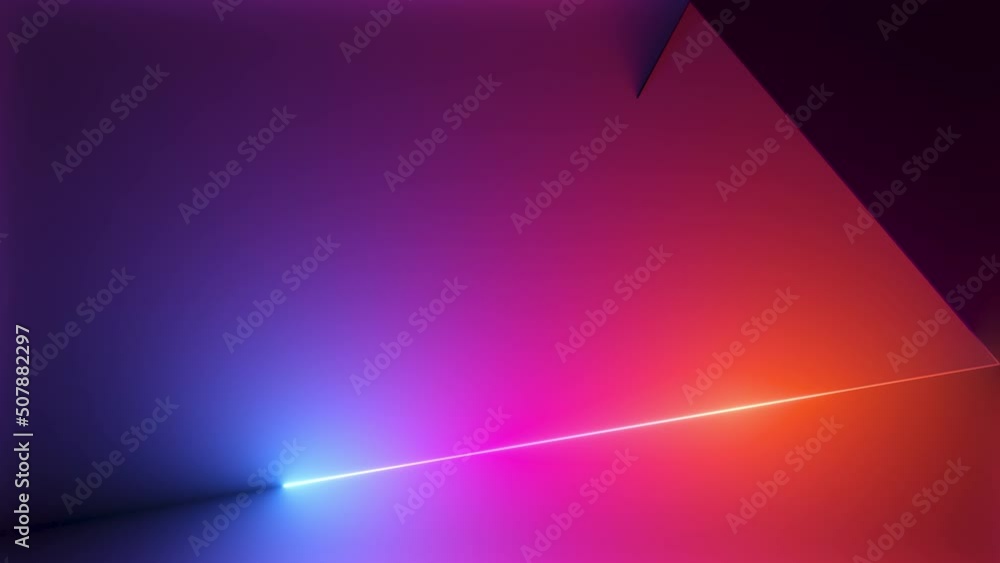 Poster cycled 3d animation, abstract simple background with neon zigzag line, glowing in ultraviolet light
