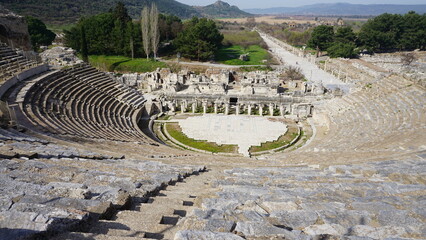 Great Theatre of Ephesus,  Izmir, Turkey. Ancient Ephesus contains the largest collection of Roman ruins in the eastern Mediterranean.