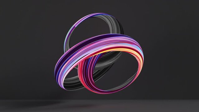 cycled 3d animation. Twisted colorful ribbon loop isolated on black background