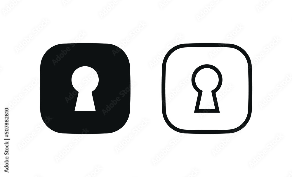 Poster Keyhole icon, Door key hole button in filled, thin line, outline and stroke style for apps and website - square button