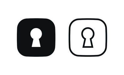 Keyhole icon, Door key hole button in filled, thin line, outline and stroke style for apps and website - square button