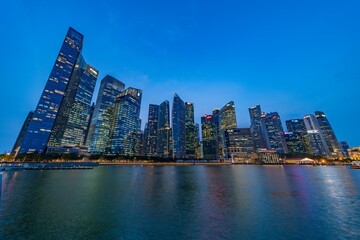 Singapore May 22nd 2022 - Cityscape of the Singapore financial business district at night