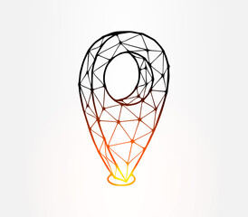 Pin location low poly illustration on white background