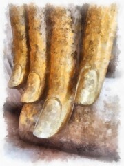 Ancient Ruins in Sukhothai World Heritage Site watercolor style illustration impressionist painting.