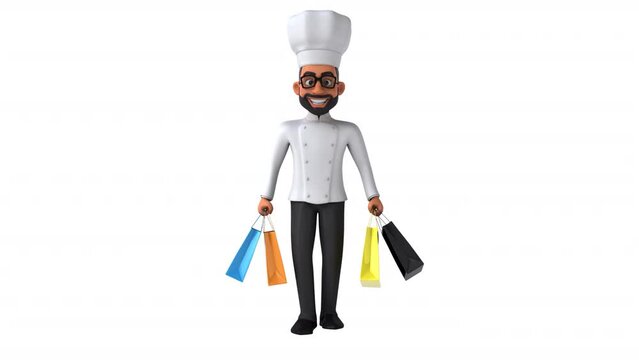 Fun 3D cartoon animation of an indian chef with alpha ..