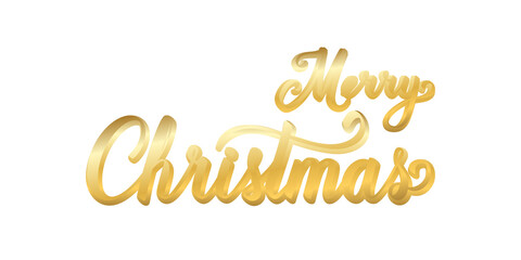 Merry Christmas calligraphic lettering, isolated white background. Gold calligraphy letter. Golden decoration text for Happy New Year Christmas holiday. Banner, poster template Vector illustration