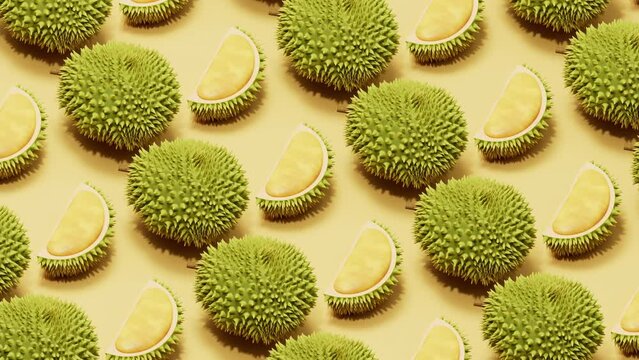 Loop animation of fruit durian, delicious fruit, 3d rendering.