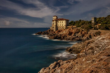 Fototapeta na wymiar Castle Boccale is a charming Italian town in the province of Liguria, Italy. A fragment of architecture 