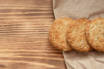Classic cereal cookies on wooden home background bakery