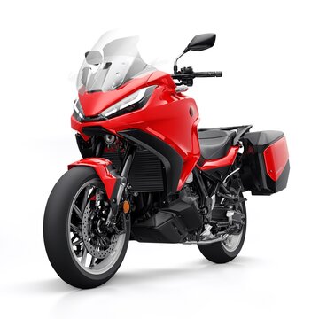 Tokyo, Japan. April 29, 2022: Honda NT1100. Red motorcycle on a white background, designed for convenient urban movement. 3d illustration