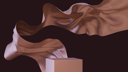 Luxury background for product and cosmetics presentation. Premium podium with flying cloth. 3d illustration in trendy copper colors.
