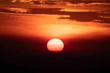 Beautiful and scenic view of sunrise and sunset with orange and red cloud during dusk and dawn with no people