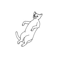Hand drawn lying white cat isolated on background
