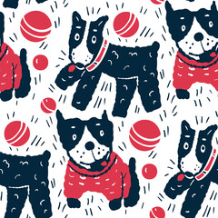 Seamless pattern with cute cartoon dogs.