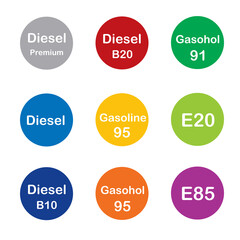 Petrol pump sticker set, circle, injector illustration colored gasoline model