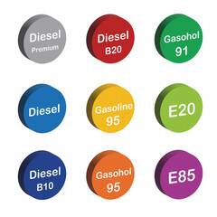Petrol pump sticker set, circle, injector illustration colored gasoline model