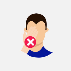 Vector illustration design prohibition of touching the face which is illustrated with the symbol x or cross.