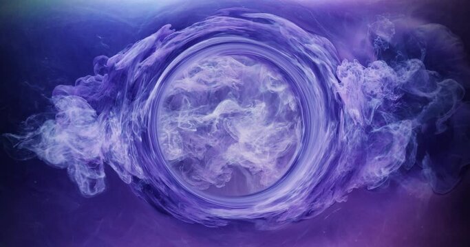Ink water burst. Fantasy time travel portal. White paint flow. Purple creative abstract background shot on Red Cinema camera 6k.