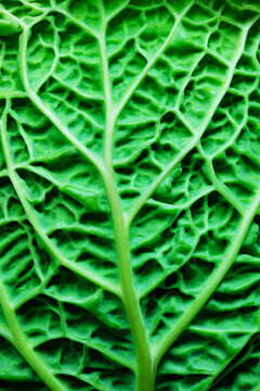 Extreme Closeup With Small Details Of An Organic Cabbage Leaf