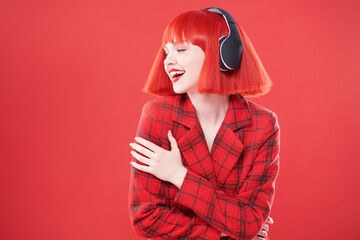 smiling girl in headphones