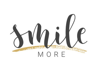 Vector Stock Illustration. Handwritten Lettering of Smile More. Template for Banner, Card, Label, Postcard, Poster, Sticker, Print or Web Product. Objects Isolated on White Background.