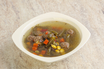 Tasty dietary soup with meatballs