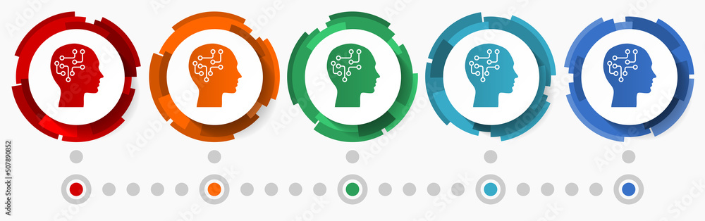 Leinwandbilder Intellect, head concept vector icon set, modern design abstract web buttons in 5 color options, infographic template for webdesign and mobile apps