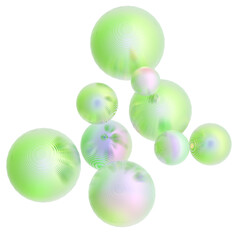 Fototapeta na wymiar Abstract 3d object metal balls green pink gradient colors background.