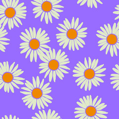 Fototapeta premium Vector Seamless Floral Pattern With Chamomiles On Purple Background