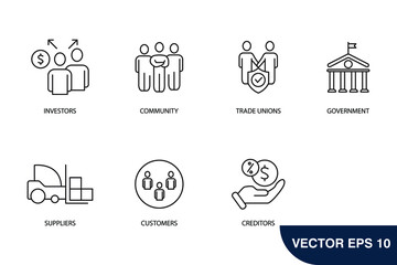 Relationship of Stakeholders icons set . Relationship of Stakeholders pack symbol vector elements for infographic web