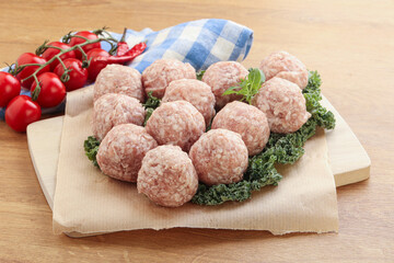 Raw pork meatball for cooking