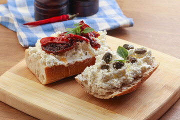 bruschetta with soft cheese capers and tomato