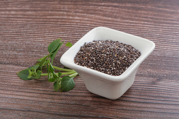 Dietary chia seeds in the bowl