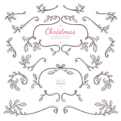 Christmas collection of nature elements with branches and leaves