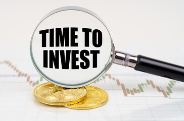 On the chart with quotes are bitcoins and there is a magnifying glass with the inscription - TIME...