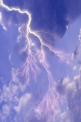 dramatic stormy sky with dark clouds, lightning flashes over the night sky. Concept on the theme of...