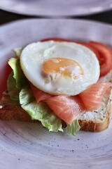Toast with salmon, tomatoes and cheese